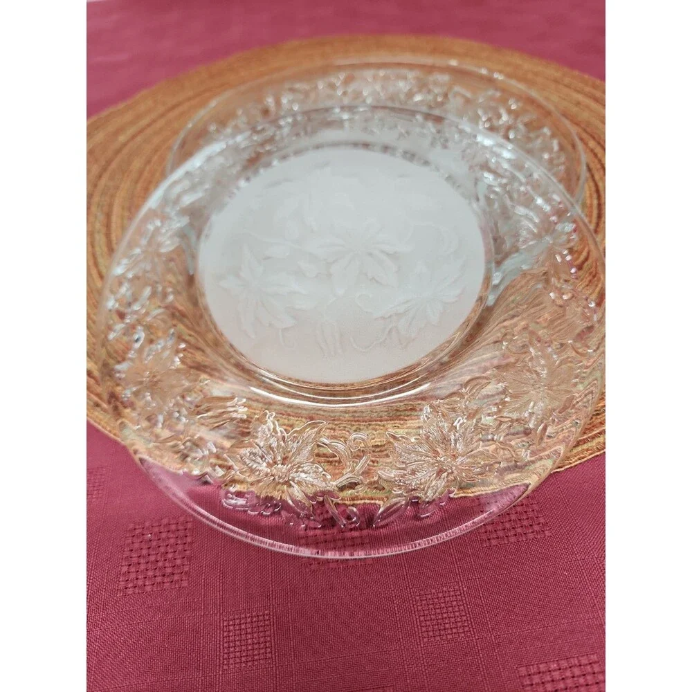 PrincessHouse Fantasia Lunch Plates ~3~ Clear Rim Frost Center Poinsettia Design